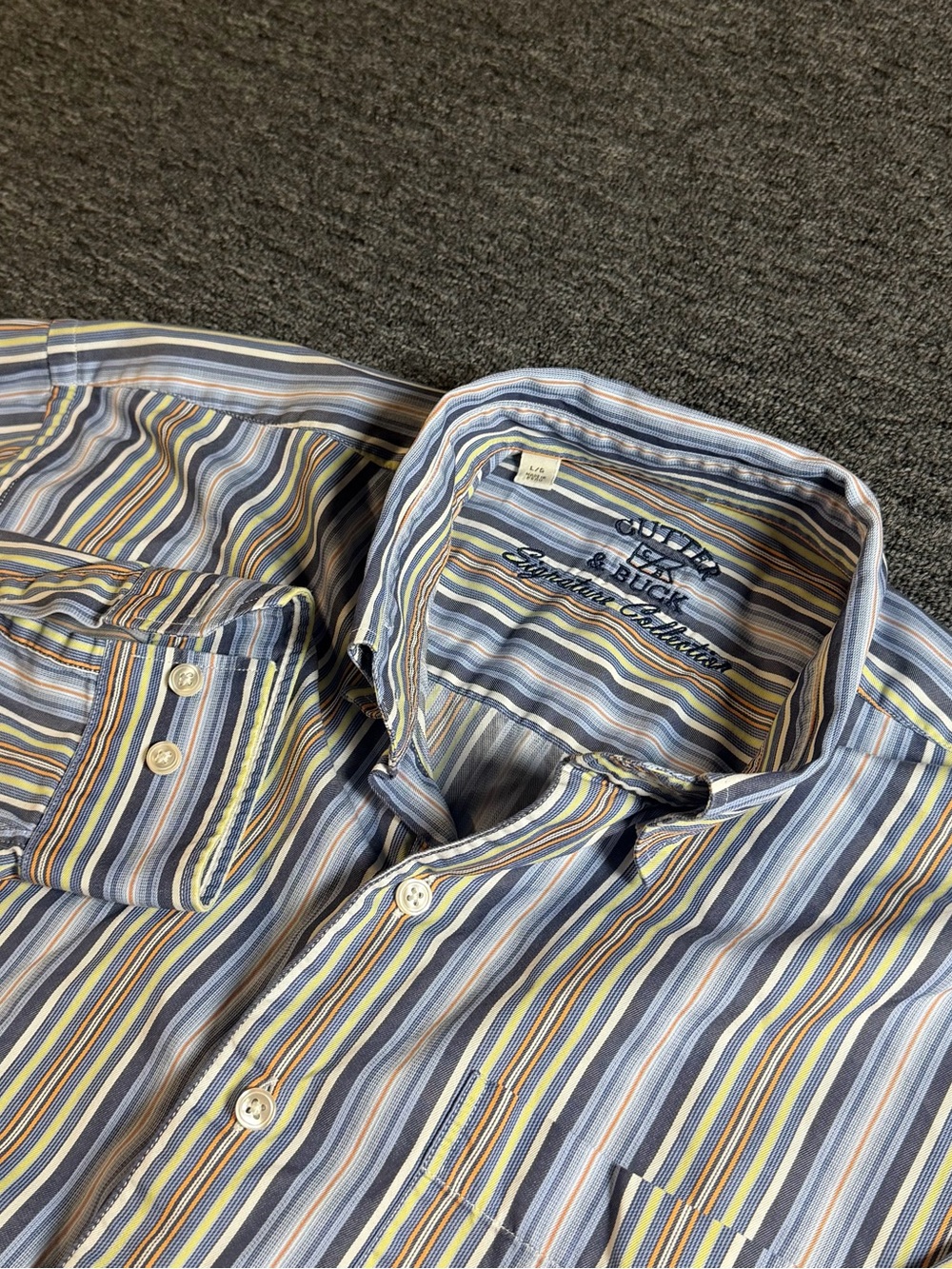 Cutter & Buck Men's L Regular Fit 32/33 Button-Down Striped Cotton Shirt